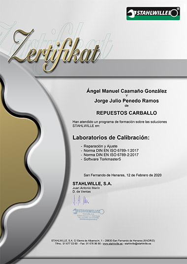 Certificado de formación Stahlwille